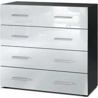 Vladon - Kommode Schrank Anrichte Sideboard Pavos in Schwarz - Hochglanz & Naturtöne - Weiß Hochglanz - Weiß Hochglanz von VLADON