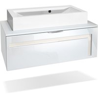 Badezimmer Schrank Waschtisch Waschbecken Unterschrank Spiegel led Aloha V2 Weiß - Absetzungen in Creme Hochglanz Unterschrank mit Waschbecken von VLADON