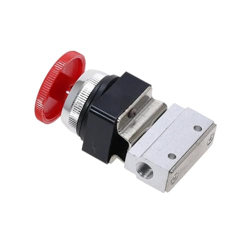 1 Stück Not-Aus-Taste mit roter Pilzkappe, selbstsicherndes 2-Positionen-3-Wege-Luft-pneumatisches mechanisches Ventil MOV-3 1/8 Zoll Gewinde(Transparent) von VLALAMNO