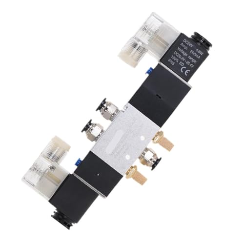4V220-08 5-Wege 2-Positionen 1/4" pneumatisches Magnetventil DC12V DC24V AC110V AC220V mit 4mm 6mm 8mm 10mm 12mm Stecker(With-4mm-Fitting,DC24V) von VLALAMNO