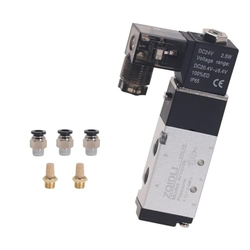 Magnet-Pneumatikventil 4V110-06 5-Wege-Luftkompressor mit 2 Positionen, 12 V, 24 V, 110 V, 220 V(W 6mm Fitting,AC110V) von VLALAMNO