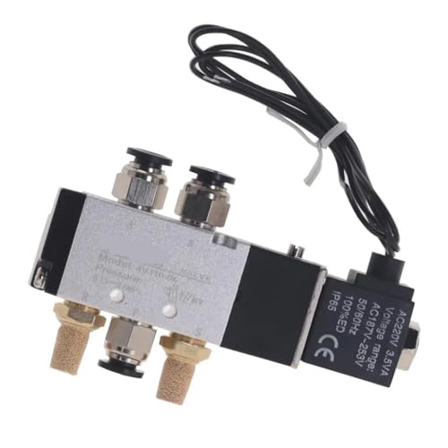 Magnet-Pneumatikventil 4V110-06 5-Wege-Luftkompressor mit 2 Positionen, 12 V, 24 V, 110 V, 220 V(Wire 6mm Fitting,AC110V) von VLALAMNO