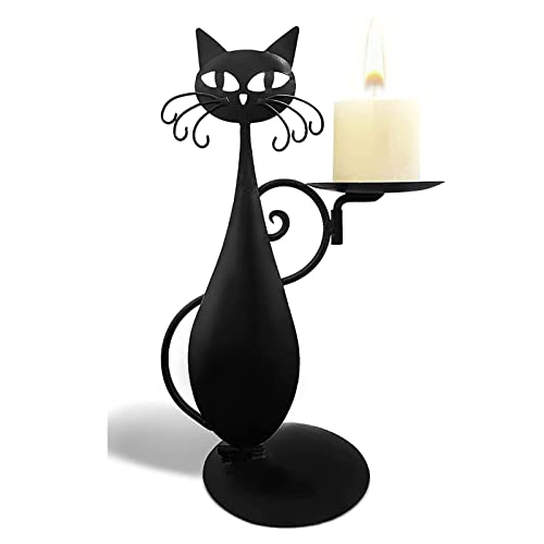 VLANIS Schwarze Katze Kerzenständer aus Metall,Windlicht Kerzenständer Metall Schwarz Kerzenhalter Groß Oval Schwarze Dekoration Deko Deko Windlichter aus Draht,A von VLANIS