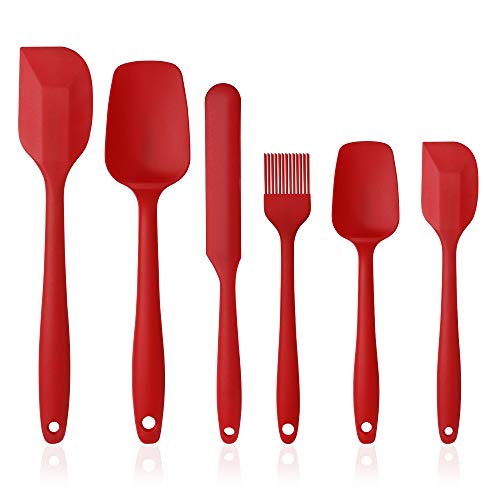 Vicloon Silikon Küchenhelfer, 6 PCS Silikon Spatel enthalten Suppenlöffel, Backpinsel, Spatel, Hitzebeständige & Antihaft Einem Kern Edelstahl und Nahtloses Einteiliges Design (Rot) von Vicloon