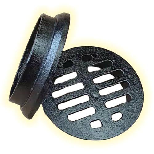 VLKLPZAHAK Bodenablaufabdeckung Für Außenbereich 20cm Gusseisen Kanalgitter Runder Bodenablauf, Abflussgitter, Schwarze Kanalablaufabdeckung Für Rasenflächen(50mm-1.96in) von VLKLPZAHAK