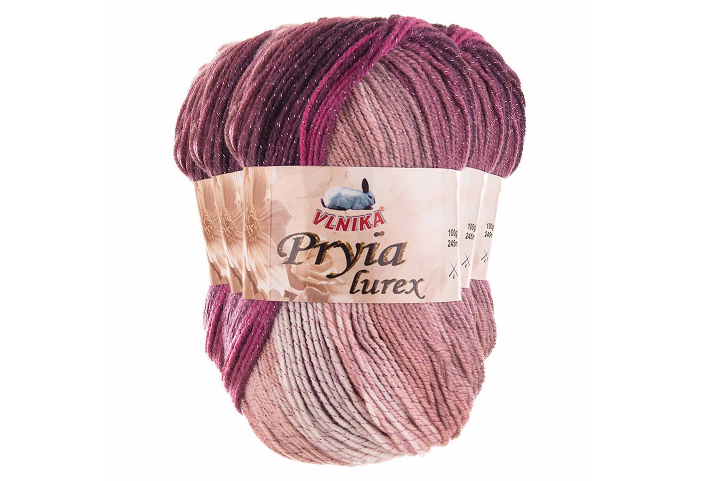 VLNIKA 5 x 100g Farbverlaufsgarn Pryia Lurex Glitzereffekt Stricken Häkeln Häkelwolle, 1225 m (Sparpaket (5 Knäuel je 100g), Pepperberries von VLNIKA