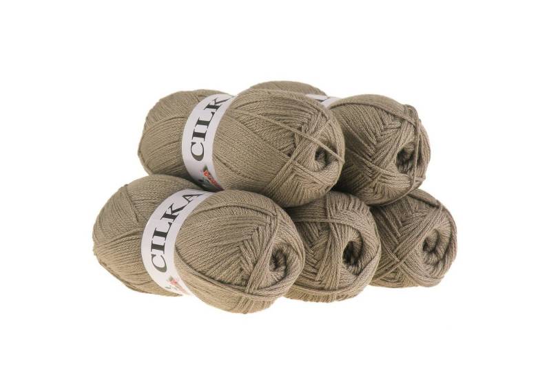 VLNIKA 5 x 100g Strickgarn Cilka Klassikgarn Strickwolle Häkelgarn Häkelwolle, 1400 m (Sparpaket, 5-St), braunbeige von VLNIKA