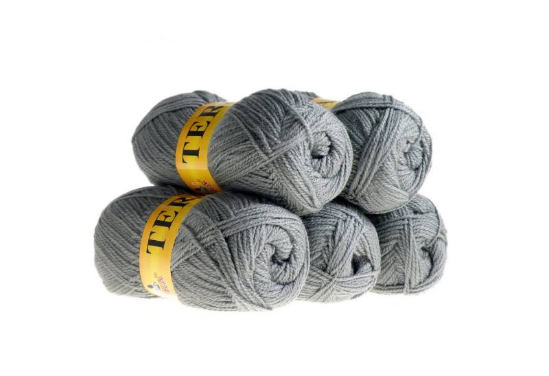 VLNIKA 5 x 100g Strickgarn TERA Uni Häkelwolle, 047 steingrau von VLNIKA