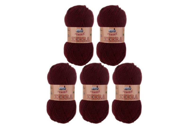 VLNIKA 5 x 100g Strickgarn Vlnika Zebra zweifarbig Häkelwolle, 195 m, 429 rot schwarz von VLNIKA