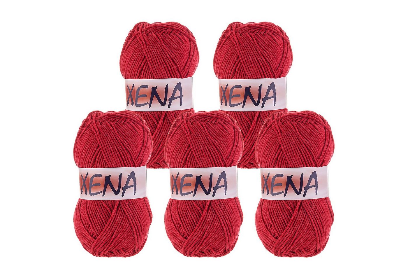 VLNIKA 5 x 100g Strickgarn Xena Häkelwolle, 1000 m, 627 rot von VLNIKA