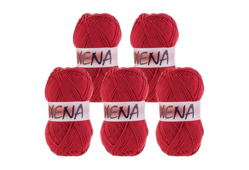 VLNIKA 5 x 100g Strickgarn Xena Häkelwolle, 1000 m, 627 rot von VLNIKA