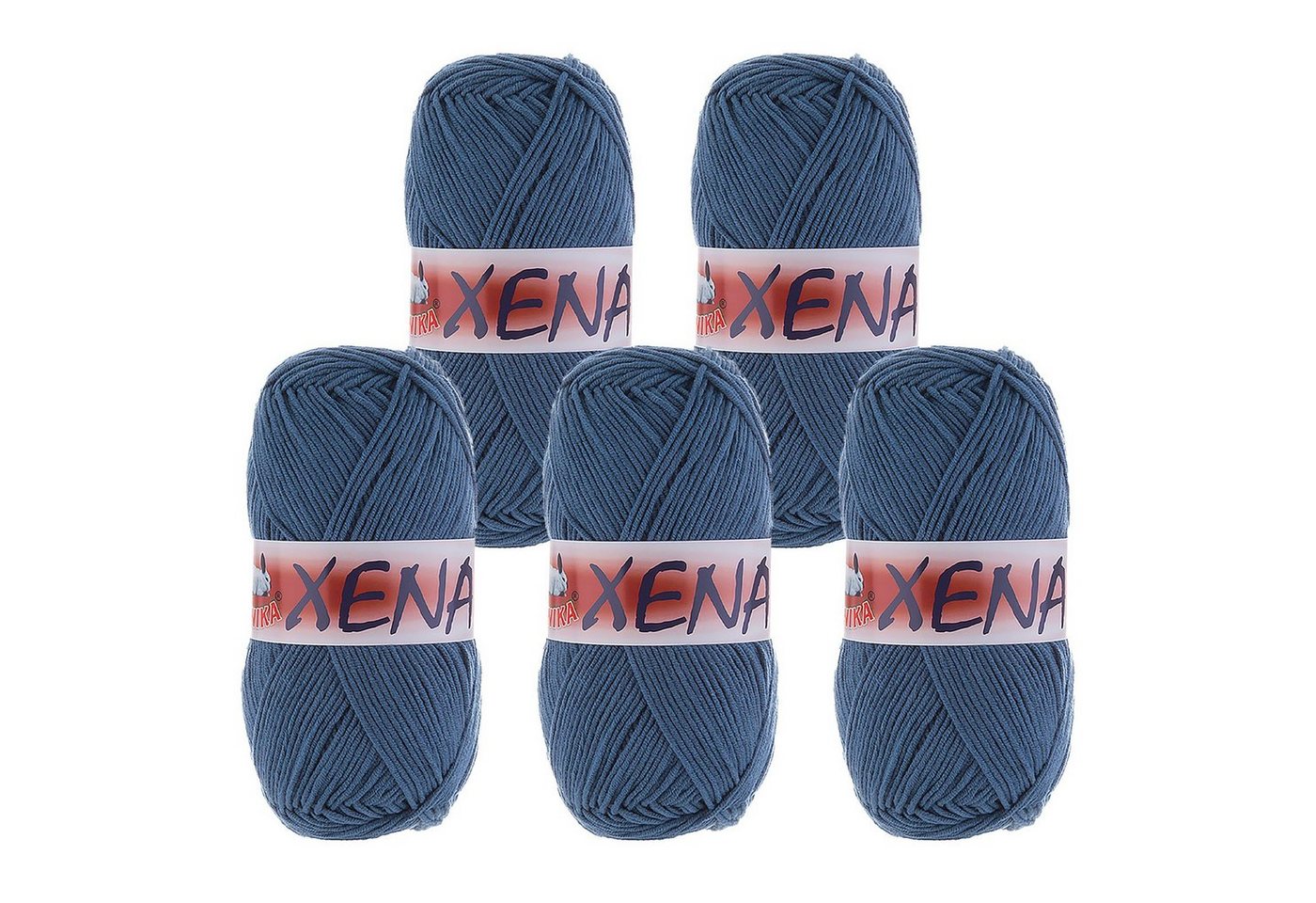 VLNIKA 5 x 100g Strickgarn Xena Häkelwolle, 1000 m, 635 stahlblau von VLNIKA