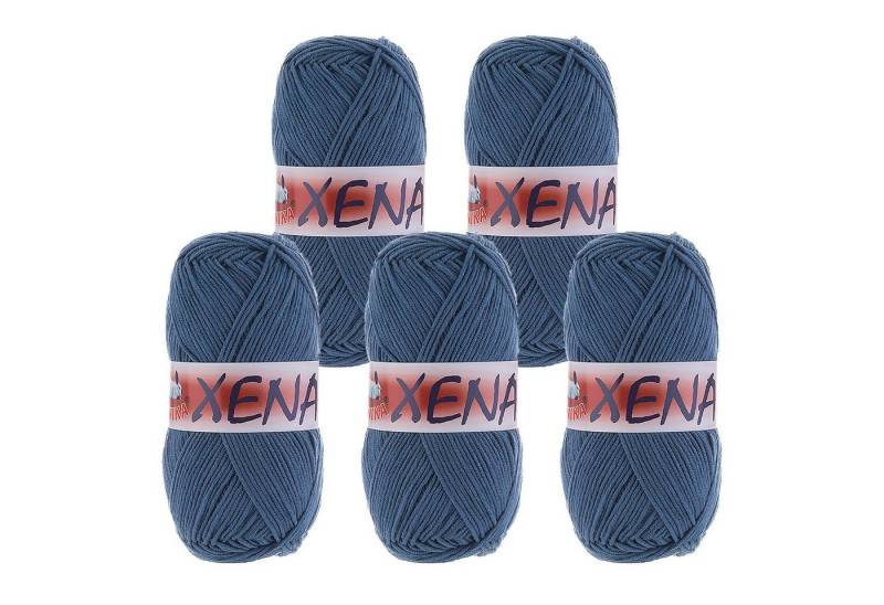 VLNIKA 5 x 100g Strickgarn Xena Häkelwolle, 1000 m, 635 stahlblau von VLNIKA