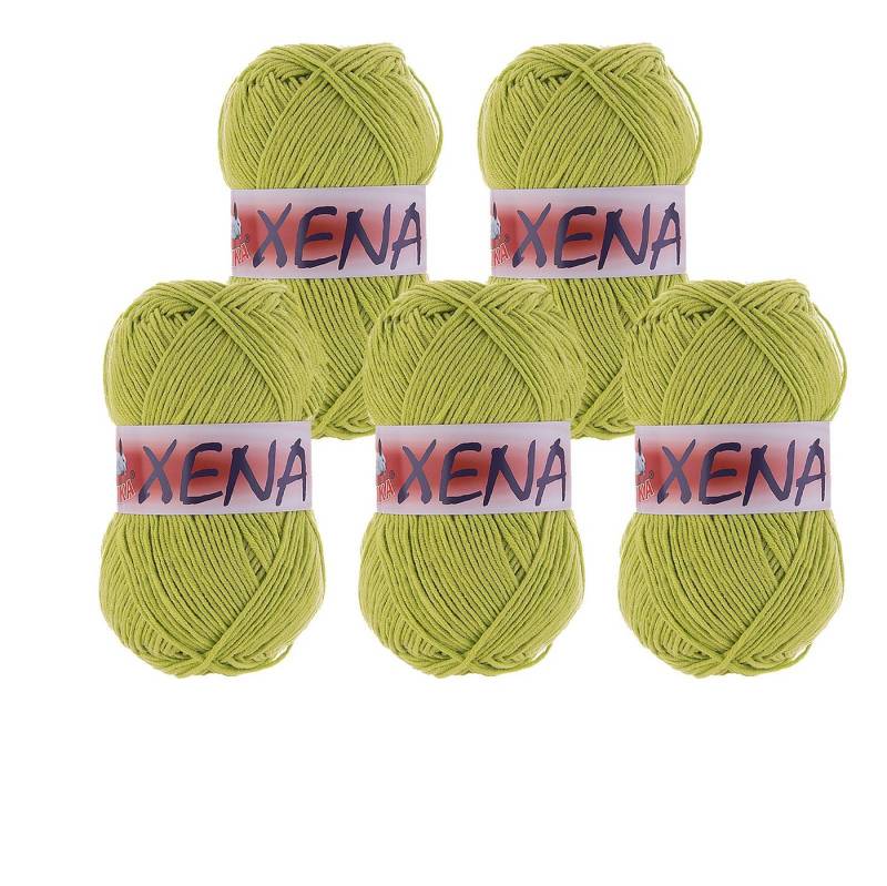 VLNIKA 5 x 100g Strickgarn Xena Häkelwolle, 1000 m, 640 pistaziengrün von VLNIKA