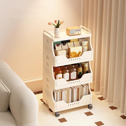VLOBAOM 1-4-Tier-Rollwagen Mit Abschließbaren Rädern Faltbare Plastikregal-Aufbewahrungsorganisatorin Für Küchenbad Pantry Wohnzimmer White, 3 Tier VLOBAOM 1-4-Tier-Rollwagen Mit Abschließbaren Rädern Faltbare Plastikregal-Aufbewahrungsorganisatorin Für Küchenbad Pantry Wohnzimmer White, 3 Tier von VLOBAOM
