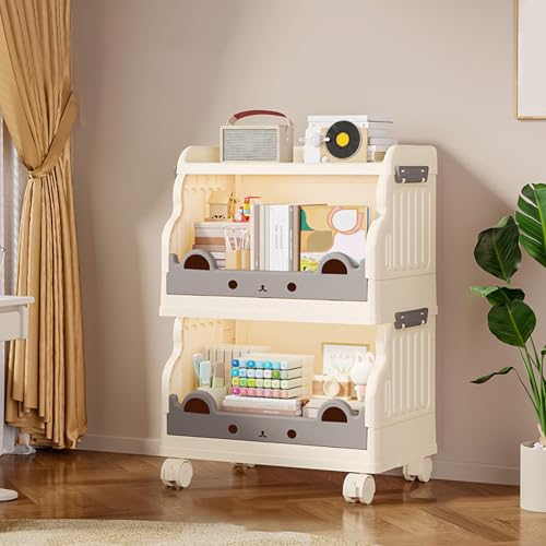 VLOBAOM 1-4-stufige Kunststoff-Rollverkehrswagen Mit Abschließbaren Rädern Aufbewahrungsregal Mobile Regal Für Küchenbadezimmer Büro Wohnzimmer White, 2 Tier S von VLOBAOM