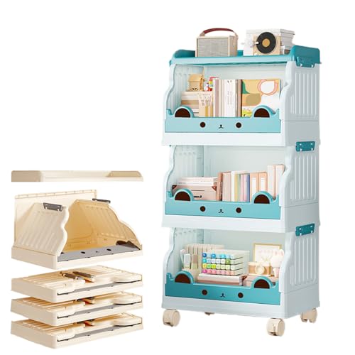 VLOBAOM 1-4-tier-Kunststoff-Rollverkehrswagen Mit Abschließbaren Rädern Multifunktionaler Organizer Trolley Faltbares Speicherregal Mobile Regal Blue, 3 Tier L VLOBAOM 1-4-tier-Kunststoff-Rollverkehrswagen Mit Abschließbaren Rädern Multifunktionaler Organizer Trolley Faltbares Speicherregal Mobile Regal Blue, 3 Tier L von VLOBAOM