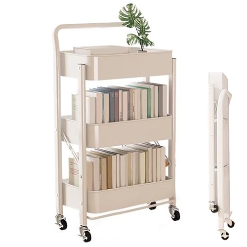 VLOBAOM 3 Ebene Rollwagen Mit Abschließbaren Rädern Faltbare Metalllagerregaleinheit Für Küche Wohnzimmer Büro White,18" Dx11.6 Wx34.3 H von VLOBAOM