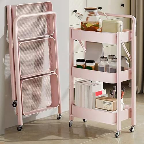 VLOBAOM 3 Tier Metal Utility Rolling Cart Faltbar Mit Griff & Verschlussrollen Lagerkorb Organizer Regale Für Küche Wohnzimmer Büro Pink,18" Dx11.6 Wx34.3 H VLOBAOM 3 Tier Metal Utility Rolling Cart Faltbar Mit Griff & Verschlussrollen Lagerkorb Organizer Regale Für Küche Wohnzimmer Büro Pink,18" Dx11.6 Wx34.3 H von VLOBAOM