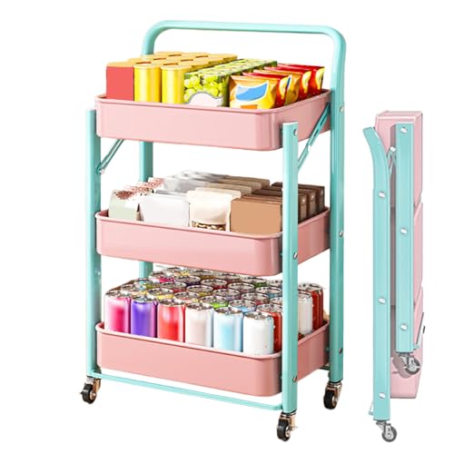 VLOBAOM 3 Tier Rollende Karren Faltbare Utilitätsdienstwagen Multifunktionale Lagerregale Für Küchen Wohnzimmer Büro Pink,17.7" Dx11.8 Wx33.9 H VLOBAOM 3 Tier Rollende Karren Faltbare Utilitätsdienstwagen Multifunktionale Lagerregale Für Küchen Wohnzimmer Büro Pink,17.7" Dx11.8 Wx33.9 H von VLOBAOM