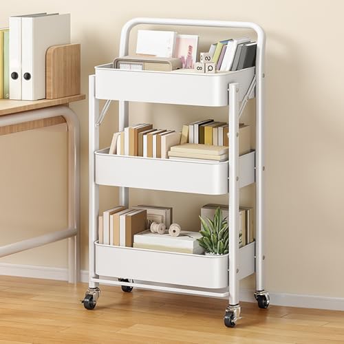 VLOBAOM 3 -Tier -Rollwagen Klappbarer Aufbewahrungswagen Organizer Mit Abschließbaren Rädern Mobiles Regal Für Badezimmer Küchenbüro White,18" Dx11.6 Wx34.3 H von VLOBAOM