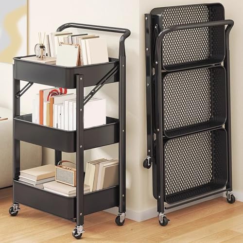 VLOBAOM 3 -stufige Faltbare Rollwagen Mit Abschließbaren Rädern Metalllagerregal Mobile Regal Für Küchenbad Küchenbüro Black,18" Dx11.6 Wx34.3 H VLOBAOM 3 -stufige Faltbare Rollwagen Mit Abschließbaren Rädern Metalllagerregal Mobile Regal Für Küchenbad Küchenbüro Black,18" Dx11.6 Wx34.3 H von VLOBAOM