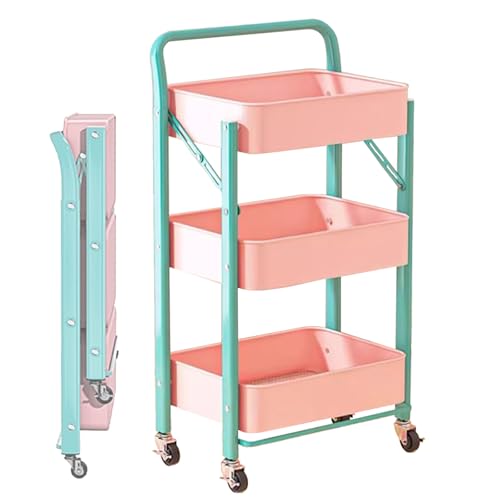VLOBAOM 3-stufige Metall Rolling Storage Cart Fold Serviert Utility Trolley Mobile Organizer Für Küchenbad Bibliothek Büro Home Schlafzimmer Pink,17.7" Dx11.8 Wx33.9 H VLOBAOM 3-stufige Metall Rolling Storage Cart Fold Serviert Utility Trolley Mobile Organizer Für Küchenbad Bibliothek Büro Home Schlafzimmer Pink,17.7" Dx11.8 Wx33.9 H von VLOBAOM