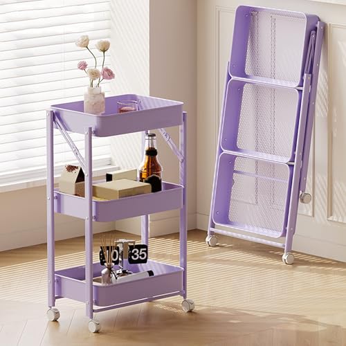 VLOBAOM 3 -stufige Rolling Utility Cart Organizer Faltbarer Moderner Trolley Mit Abschließbaren Rädern Multifunktionaler Speicherregal Purple,17.7" Dx11.8 Wx30.3 H VLOBAOM 3 -stufige Rolling Utility Cart Organizer Faltbarer Moderner Trolley Mit Abschließbaren Rädern Multifunktionaler Speicherregal Purple,17.7" Dx11.8 Wx30.3 H von VLOBAOM