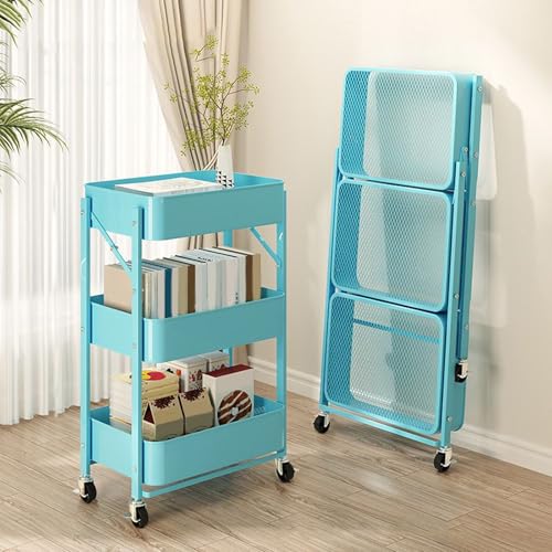 VLOBAOM 3-stufiger Rollwagen Mit Abschließbaren Rädern Metall Speicherorganisator Mobiler Utility Trolley Für Kitchen Badezimmer Büro Blue,17.7" Dx11.8 Wx30.3 H von VLOBAOM
