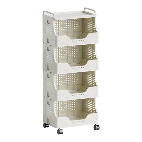 VLOBAOM 4 -Tier -Rollwagen Mit Abschließbaren Rädern Klappbarer Utilien -Trolley Plastiklager -Aufbewahrungsorganisator Für Büroküchen Badezimmer White,11.4" Dx16.5 Wx39.8 H von VLOBAOM