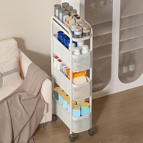 VLOBAOM 4-stufiger Metall-Rollwagen Mit Abschließbaren Rädern Und Aufbewahrungsfach, Mobilfunk Utility Cart Organizer Für Kitchen Badezimmer Büro White,6.9" Dx15.7 Wx35.4 H VLOBAOM 4-stufiger Metall-Rollwagen Mit Abschließbaren Rädern Und Aufbewahrungsfach, Mobilfunk Utility Cart Organizer Für Kitchen Badezimmer Büro White,6.9" Dx15.7 Wx35.4 H von VLOBAOM