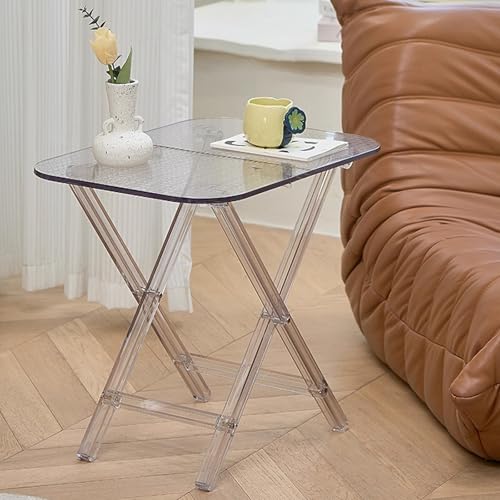 VLOBAOM Acryl Endtisch Klappbar, Klar Sofa Beistelltisch, Couchtisch Nachttisch Für Wohnzimmer Schlafzimmer Indoor OutdoorClear,16.5" Dx23 Wx21 H von VLOBAOM