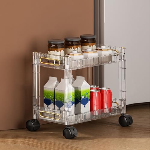 VLOBAOM Acrylaufbewahrungsrollwagen Mit Rädern Klarer Küchenorganisator Mobile Regal Utility Trolley Für Badezimmer Büro Wohnzimmer Clear,2 Tier von VLOBAOM