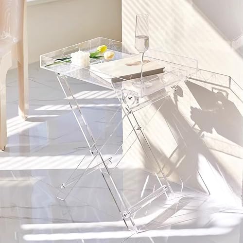 VLOBAOM Kaffeetische Für Wohnzimmer, Acrylfaltbarer Tisch Kleiner Sofa Beistelltisch Clear,20" Dx14 Wx24 H von VLOBAOM
