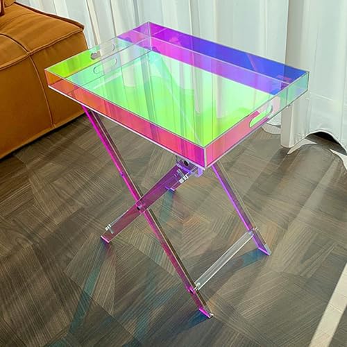 VLOBAOM Klappbarer Kaffeetisch Klare Acryl -Endtisch Moderner Beistelltisch Nachttisch Für Wohnzimmer Schlafzimmer BüroMulti-Colored,20" Dx14 Wx24 H von VLOBAOM