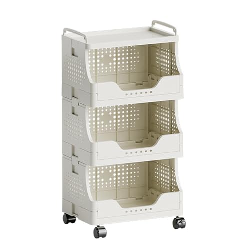 VLOBAOM Klappbarer Rollwagen 1-4 Tier Organizer Mobile Regal Unit Dienstwagen Für Küche Badezimmer Büro Wäscherei Wohnzimmer White, 3 Tier von VLOBAOM