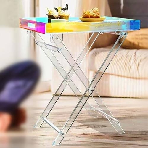 VLOBAOM Klarer Acryl Kleiner Klapptisch, Moderner Seitenendtisch Für Schlafzimmer WohnzimmerMulti-Colored,20" Dx14 Wx24 H von VLOBAOM