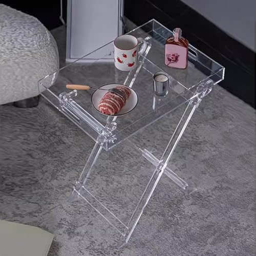 VLOBAOM Klarer Acryl Kleiner Klapptisch, Sofa Endtisch Für Büro, Nachttisch Für Wohnzimmer Schlafzimmer Clear,20" Dx14 Wx24 H von VLOBAOM
