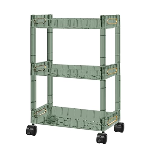 VLOBAOM Slim Rolling Storage Cart Mit Abschließbaren Rädern, 2-4 Tier-Badezimmer-Organisator Utility Carts Mobiles Regal Für Wäschezimmer Küche Wohnzimmer Green, 3 Tier von VLOBAOM