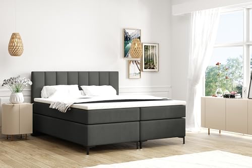 VLR BEDS Boxspringbett mit Bettkasten Chester (Dunkelgrau, 140 x 200 cm) von VLR BEDS