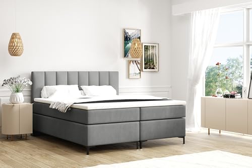 VLR BEDS Boxspringbett mit Bettkasten Chester (Grau, 140 x 200 cm) von VLR BEDS