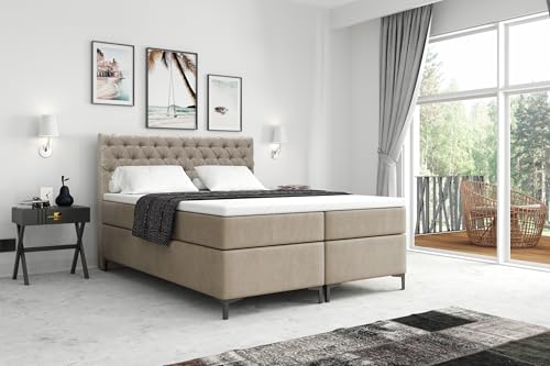 VLR BEDS Boxspringbett mit Bettkasten Chesterfield Plus (Beige, 140 x 200 cm) von VLR BEDS