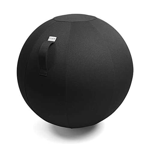 VLUV BOL LEIV Stoff-Sitzball, ergonomisches Sitzmöbel für Büro und Zuhause, Farbe: Black (schwarz), Ø 60cm - 65cm, Möbelbezugsstoff, robust und formstabil, mit Tragegriff von VLUV