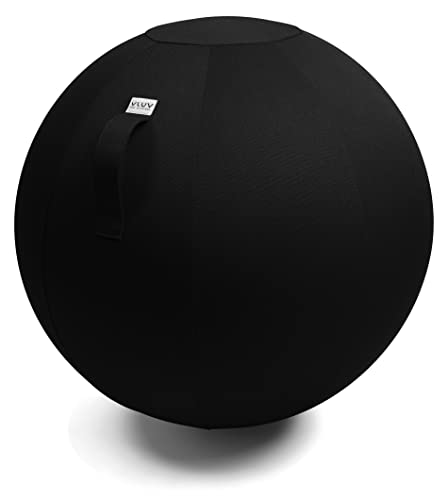 VLUV BOL LEIV Stoff-Sitzball, ergonomisches Sitzmöbel für Büro und Zuhause, Farbe: Black (schwarz), Ø 70cm - 75cm, Möbelbezugsstoff, robust und formstabil, mit Tragegriff von VLUV