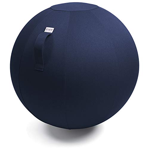 VLUV BOL LEIV Stoff-Sitzball, ergonomisches Sitzmöbel für Büro und Zuhause, Farbe: Royal Blue (blau), Ø 70cm - 75cm, Möbelbezugsstoff, robust und formstabil, mit Tragegriff von VLUV