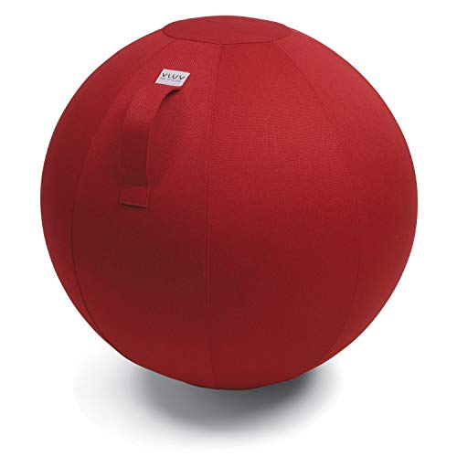 VLUV BOL LEIV Stoff-Sitzball, ergonomisches Sitzmöbel für Büro und Zuhause, Farbe: Ruby (rubinrot), Ø 60cm - 65cm, Möbelbezugsstoff, robust und formstabil, mit Tragegriff von VLUV