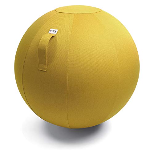 VLUV BOL LEIV Stoff-Sitzball, ergonomisches Sitzmöbel für Schulkinder u.v.m, Farbe: Mustard (senfgelb), Ø 50cm - 55cm, Möbelbezugsstoff, robust und formstabil, mit Tragegriff von VLUV