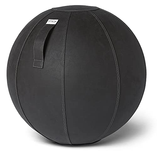 VLUV BOL Vega Sitzball, ergonomisches Sitzmöbel für Büro und Zuhause, Farbe: Black, Ø 60cm - 65cm, Bezug aus veganem Kunstleder, robust und formstabil, mit Tragegriff von VLUV