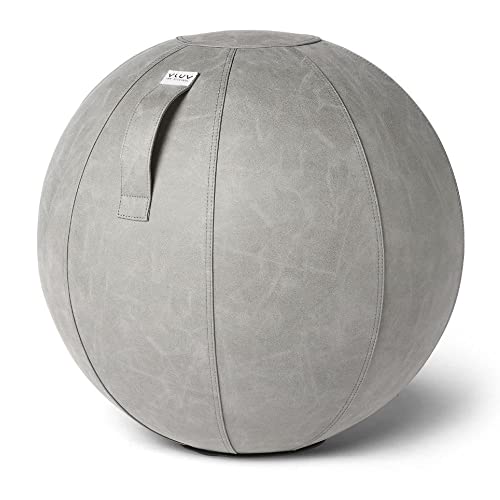 VLUV BOL Vega Sitzball, ergonomisches Sitzmöbel für Büro und Zuhause, Farbe: Cement, Ø 60cm - 65cm, Bezug aus veganem Kunstleder, robust und formstabil, mit Tragegriff von VLUV