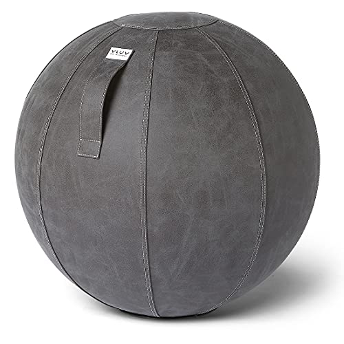 VLUV BOL Vega Sitzball, ergonomisches Sitzmöbel für Büro und Zuhause, Farbe: Dark Grey, Ø 60cm - 65cm, Bezug aus veganem Kunstleder, robust und formstabil, mit Tragegriff von VLUV